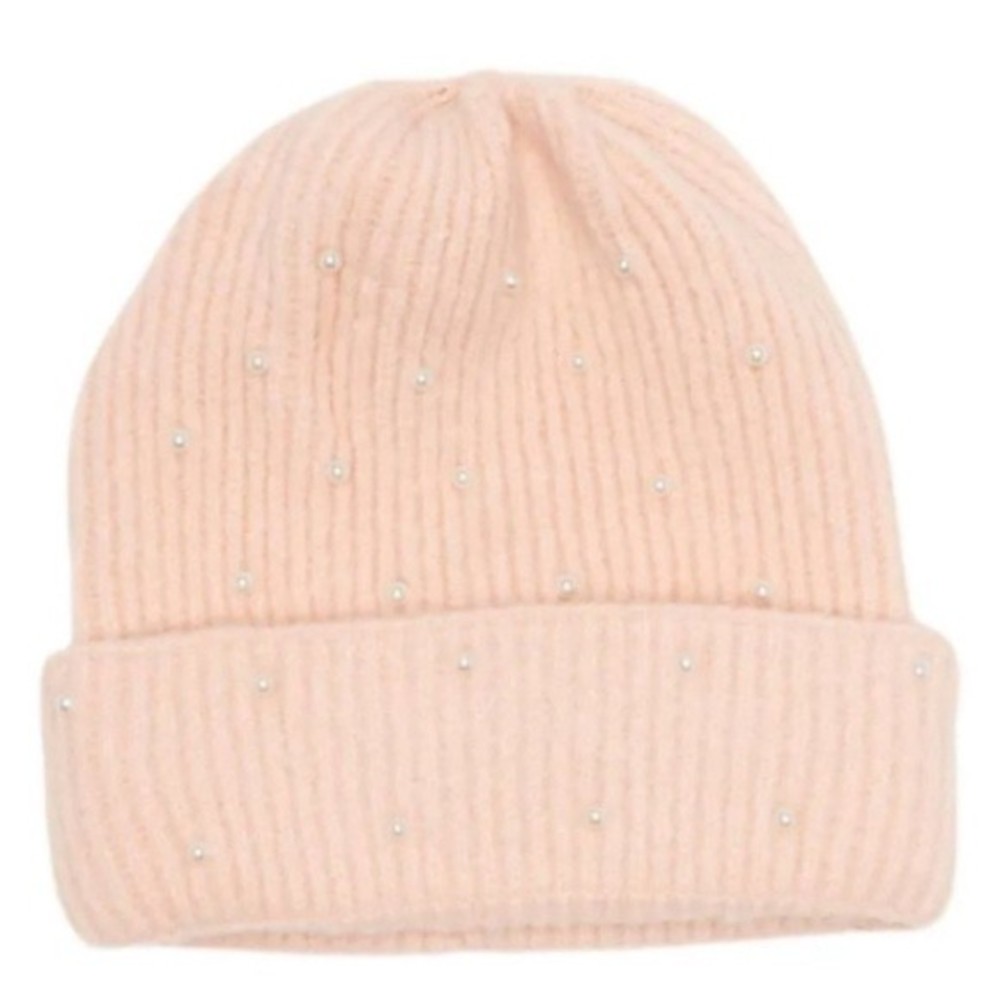 NWOT Steve Madden Ribbed Imitation Pearl Embellished Beanie ONE SIZE